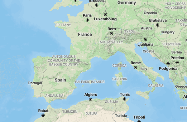 European terrain map